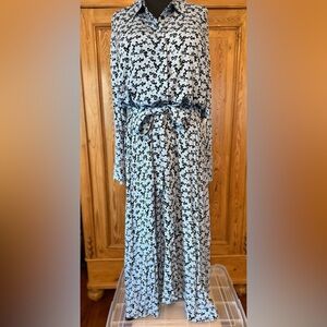 Eloquii Floral Long Sleeve Dress - Black and Blue